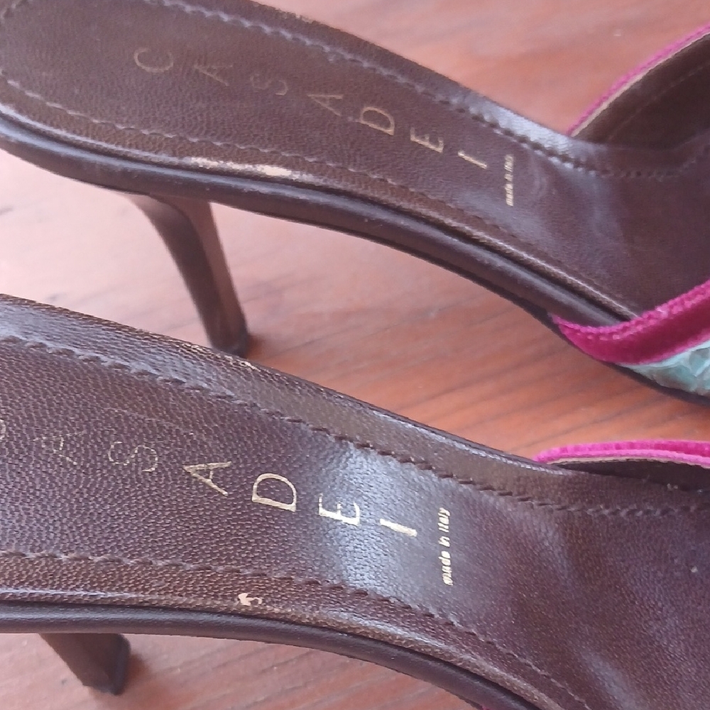 Casadei Yellow and Green Heels with Pink Accents - Picture 4 of 11